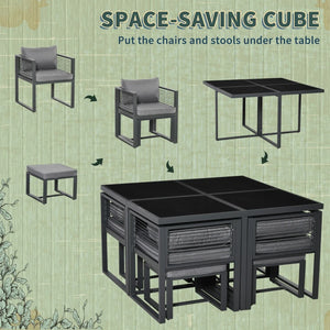 8 Seater Cube Garden Dining Set Aluminium Outdoor Furniture Set Dining Table