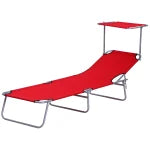 Outdoor Foldable Sun Lounger with Adjustable Backrest and Shade Awning