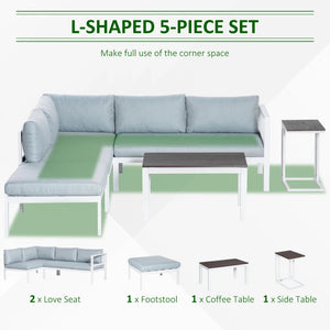 5-Piece L-shaped Garden Furniture Set - Corner Sofa Set with Coffee Table