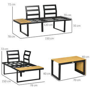 3 Pieces Patio Furniture Set - Garden Sofa Set w/ Padded Cushions