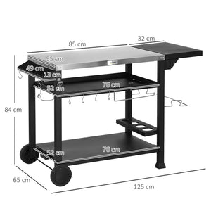 Multi-Feature BBQ Grill Table, with Stainless Steel Top - Black