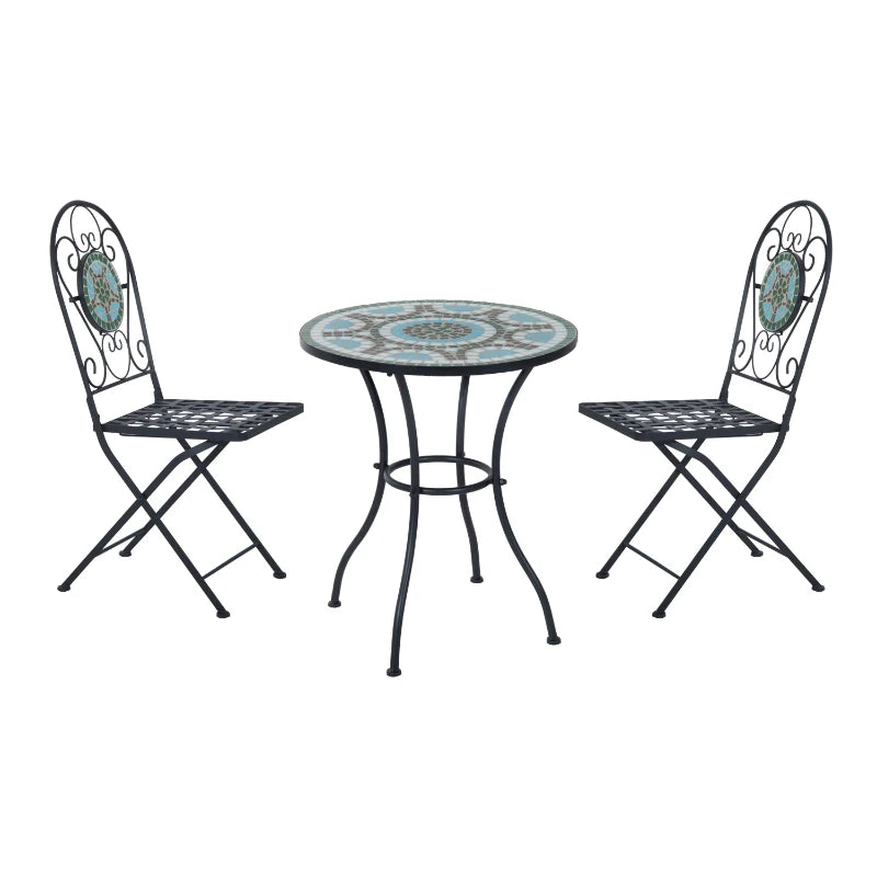 3PCs Bistro Set - Metal Frame, Mosaic Design