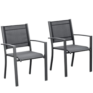 Set of 2 Outdoor Chairs - Steel Frame, Texteline Seats - Grey/Black