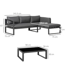 3 PCs L-shape Aluminium Garden Corner Sofa Set with Padded Cushions