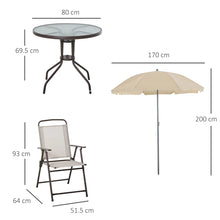 6-Piece Garden Patio Furniture Bistro Set - Folding Chairs, Table, Parasol