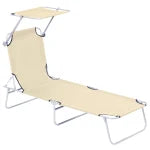 Outdoor Foldable Sun Lounger with Adjustable Backrest and Shade Awning