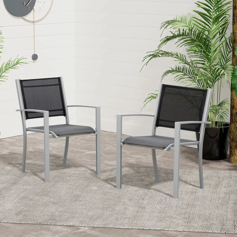 Set of 2 Outdoor Chairs - Steel Frame, Texteline Seats - Grey/Black
