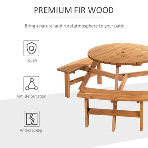 6 Seater Wooden Picnic Table and Bench Set - Round Patio Dining Set