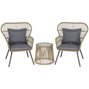 3 Piece Rattan Garden Furniture Set with Cushions