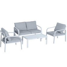 4-Piece Aluminum Patio Sofa Set - 2 Armchairs, 1 Bench, 1 Coffee Table with Cushions