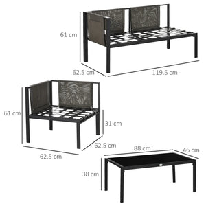 4 Piece Metal Garden Furniture Set with Tempered Glass Coffee Table