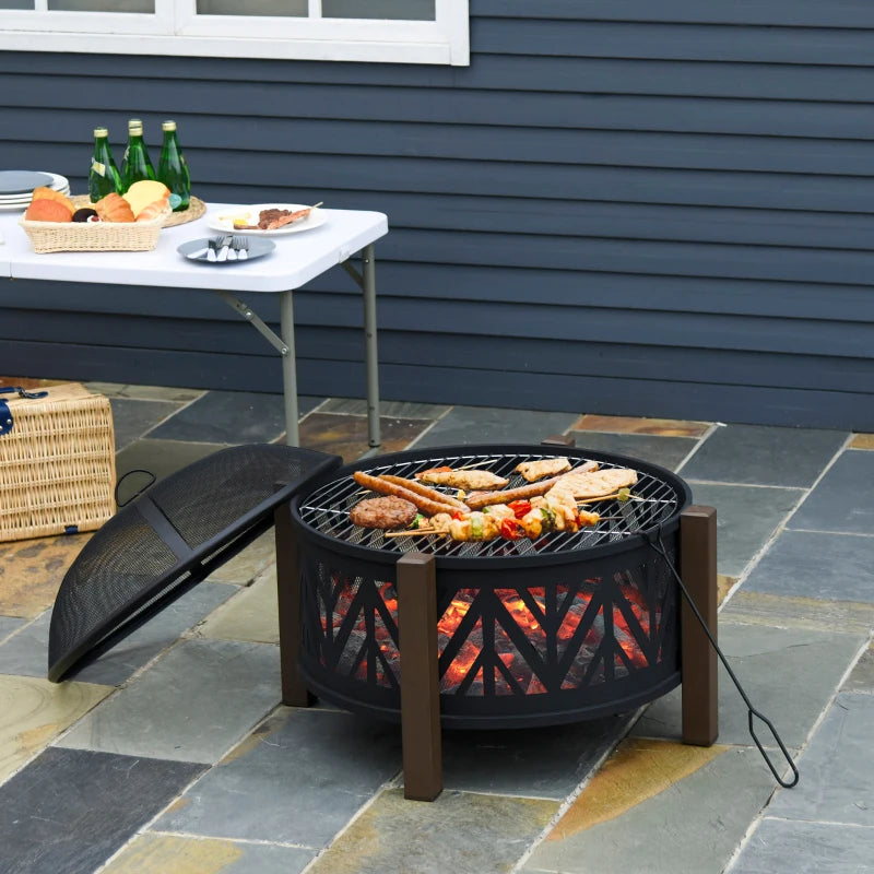 2-In-1  Outdoor Firepit Bowl with BBQ Grill