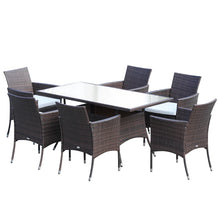 7-Piece Outdoor Rattan Dining Set - 6 Armchairs & Glass Table 