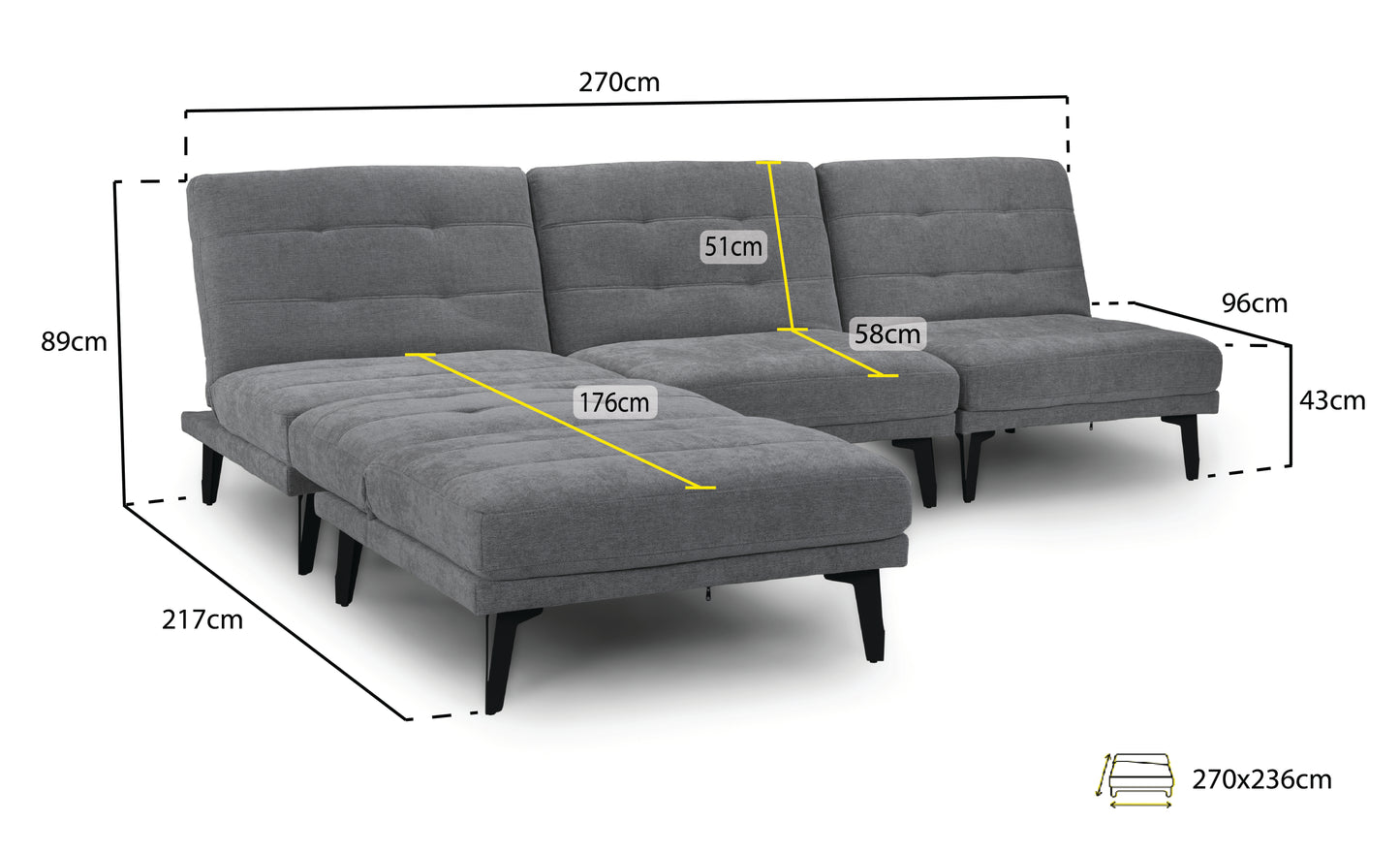Calina Universal Corner Sofa Bed Dimensions