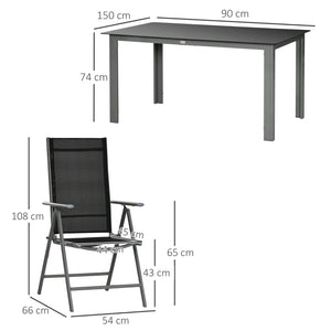 7 Piece Garden Dining Set - Outdoor Table and 6 Folding and Reclining Chairs