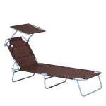 Outdoor Foldable Sun Lounger with Adjustable Backrest and Shade Awning