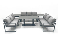 Dark Grey Aluminium 9-Seater Garden Sofa Set with Adjustable Rising Dining Table and Side Tables