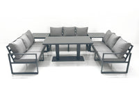 Dark Grey Aluminium 9-Seater Garden Sofa Set with Adjustable Rising Dining Table and Side Tables