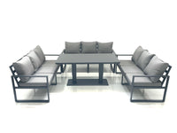 Dark Grey Aluminium 9-Seater Garden Sofa Set with Adjustable Rising Dining Table