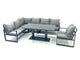 Dark Grey Aluminium Corner Sofa Set with Adjustable Rising Dining Table and Chair