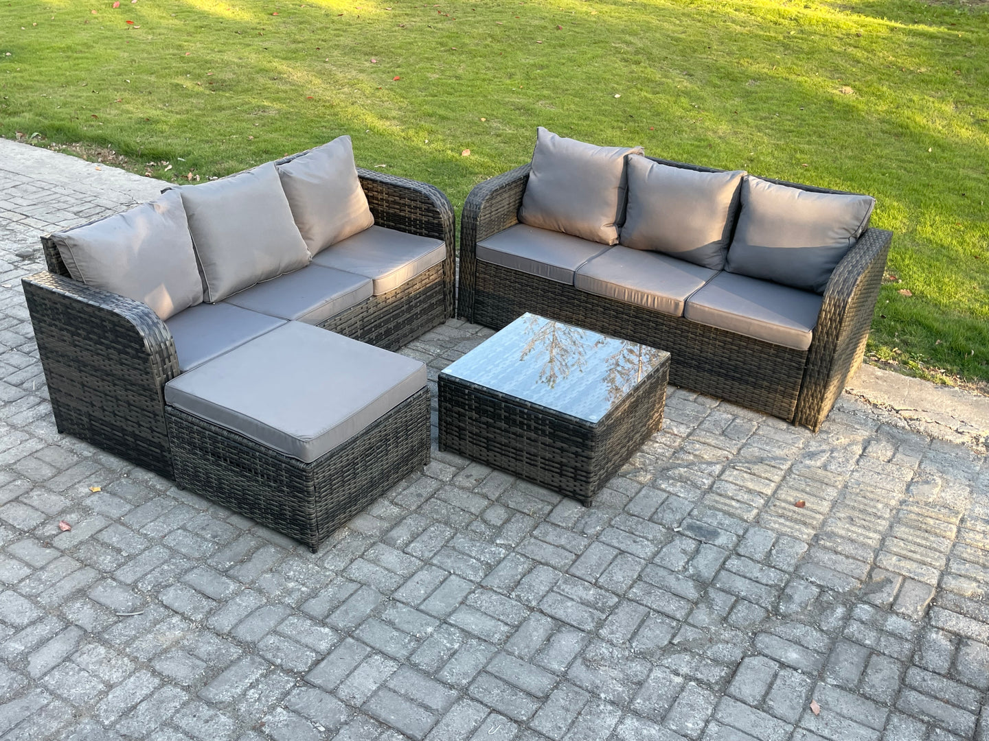 Dark Grey Mix PE Wicker Rattan Garden Furniture Set