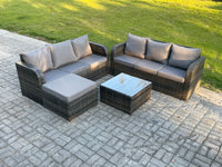 Dark Grey Mix PE Wicker Rattan Garden Furniture Set (5-Piece Sofa Set with Reclining Adjustable Chairs)