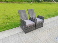 Dark grey rattan 6-seater round dining set with gas fire pit table and reclining chairs