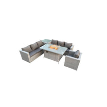 Emily 7 Seater Grey Corner Rattan Fire Pit Set