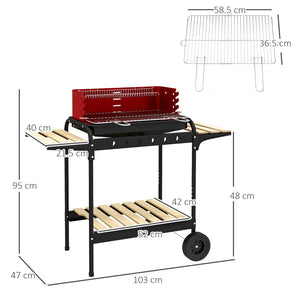 Charcoal BBQ, with Five Position Grill Grate - Red