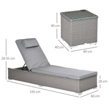 Rattan Sun Lounger Set with Side Table - 5-Position Recline