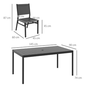 Seven-Piece Steel Dining Set, with Aluminium-Top Table