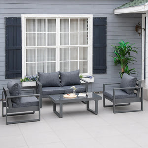 4 Piece Aluminium Garden Sofa Set with Coffee Table