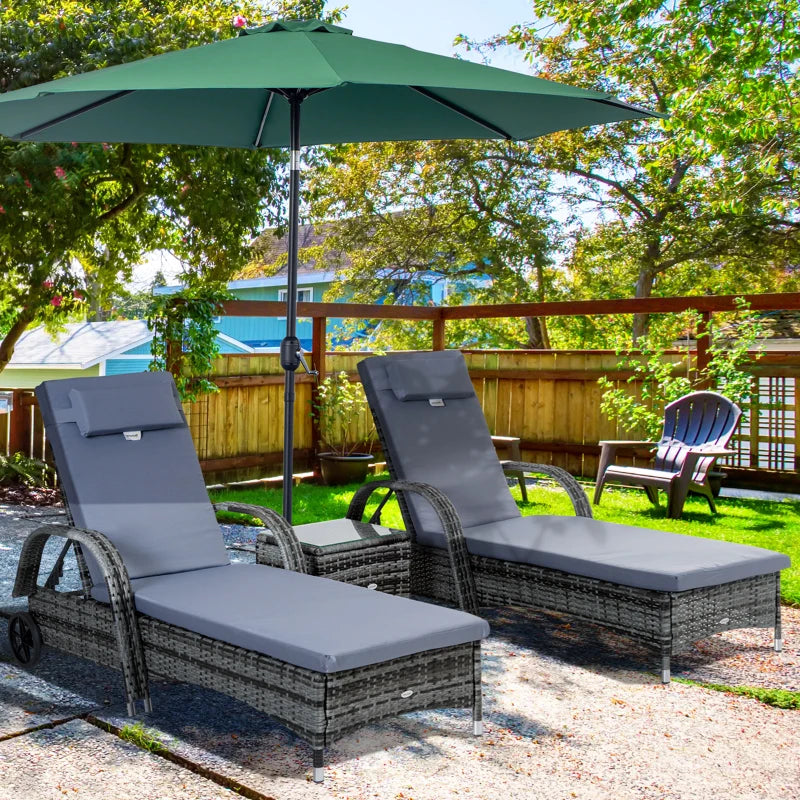 Rattan Sun Lounger Set with Wheeling Recliners