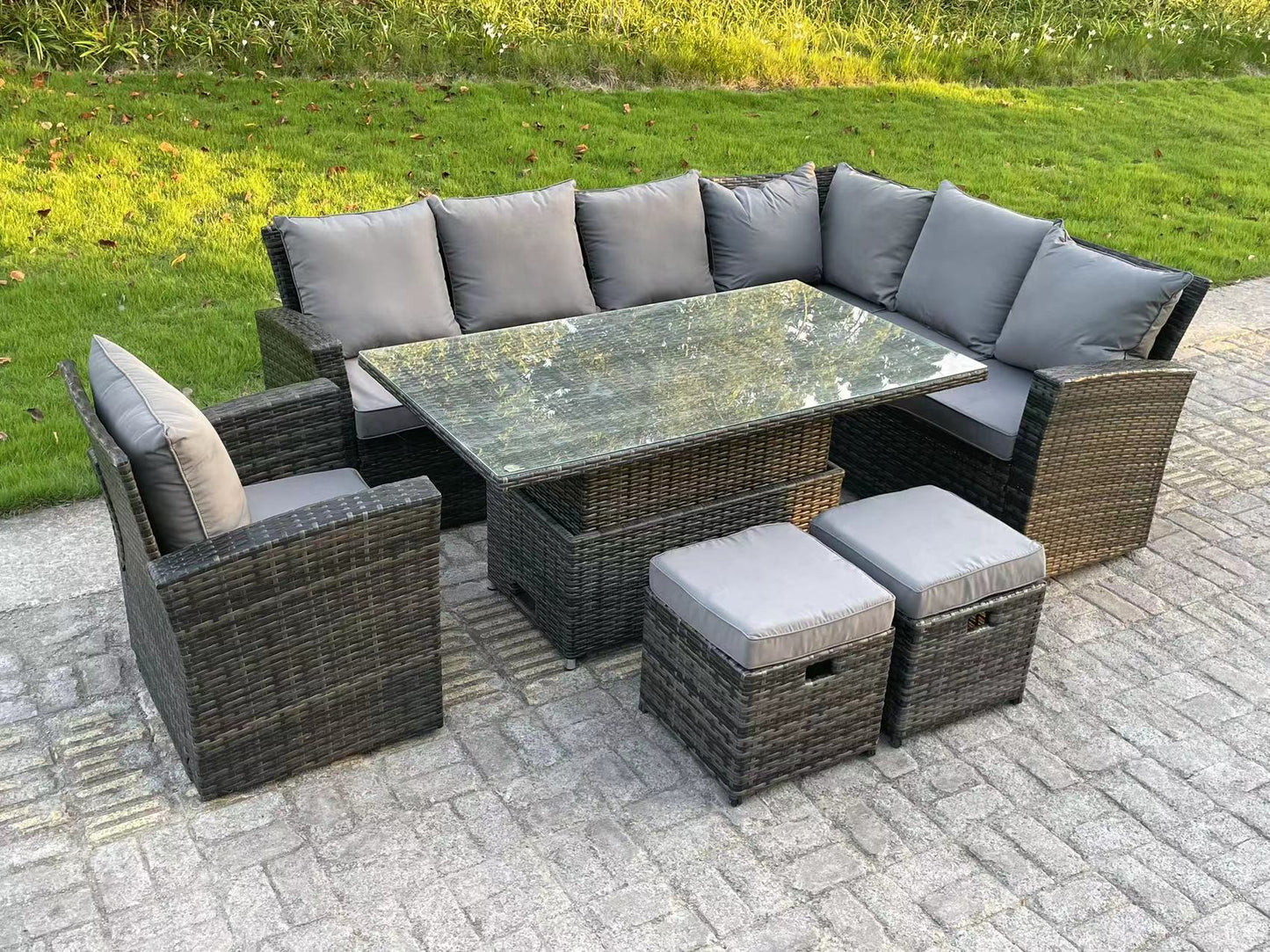  High Back Rattan Garden Furniture Corner Sofa 