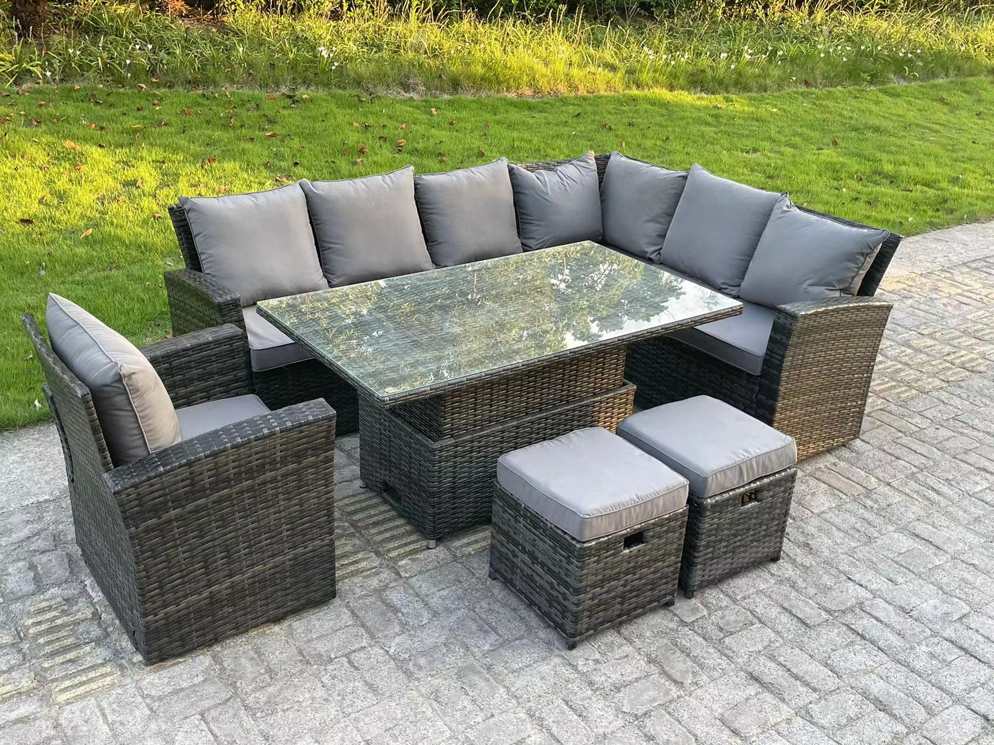  High Back Rattan Garden Furniture Corner Sofa Set