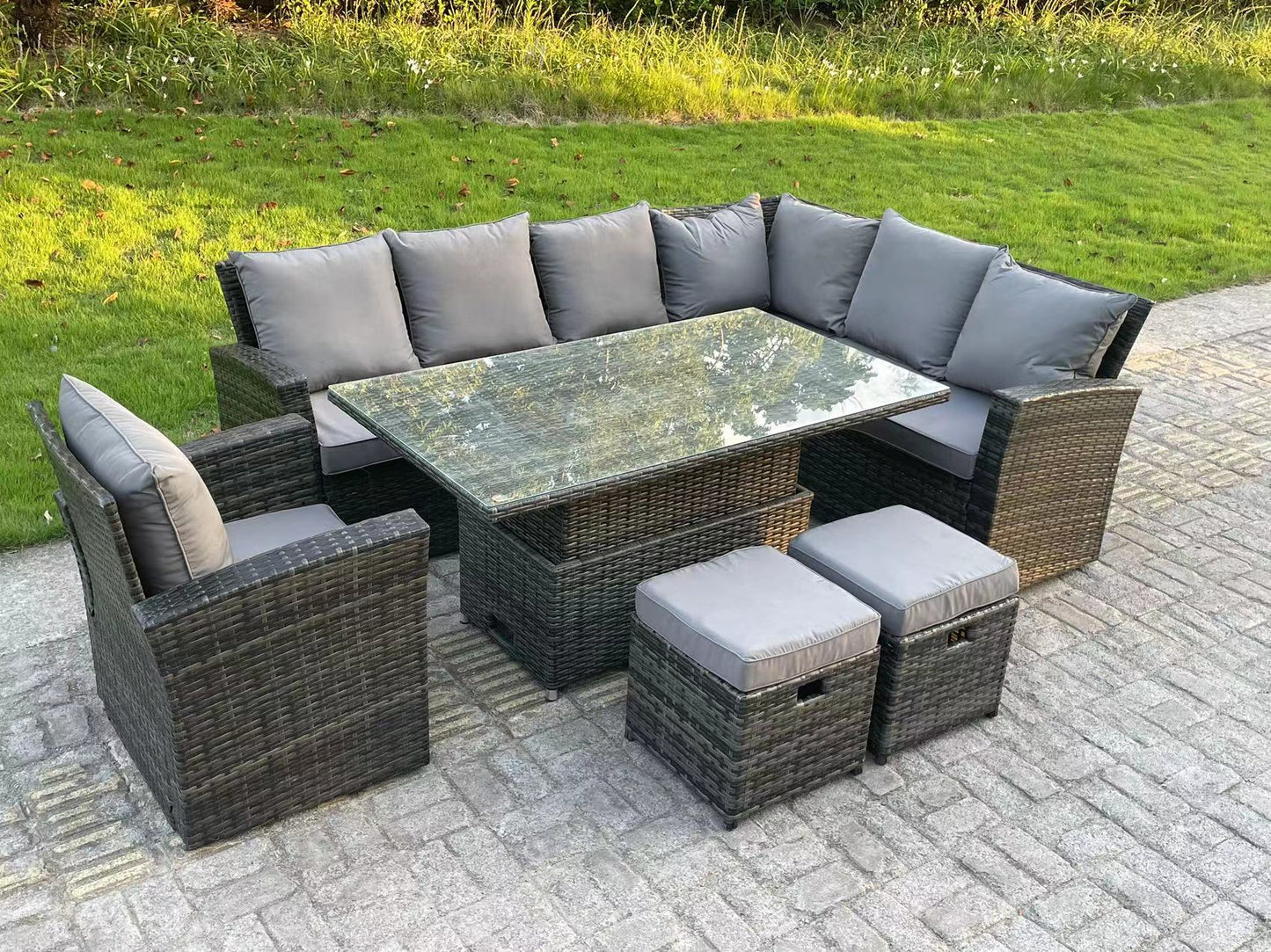  High Back Rattan Garden Furniture Corner Sofa Set