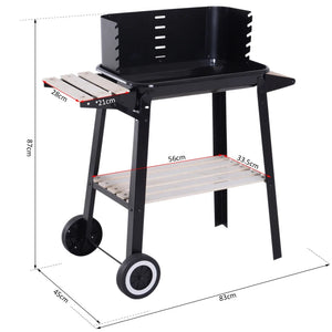 Trolley Charcoal BBQ Grill with Side Trays and Wheels