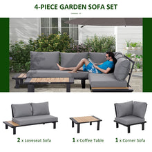 4 Pieces Aluminium Garden Furniture Set L Shape Sofa Set with Tables