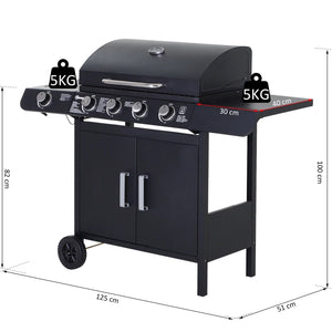 4+1 Gas Burner BBQ Grill Trolley with Smoker