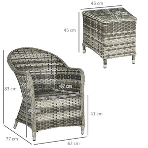 3 PCS Rattan Garden Seating Set | 2 Armchairs & Table 