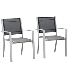 Set of 2 Outdoor Chairs - Steel Frame, Texteline Seats - Grey/Black