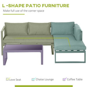 3 PCs L-shape Aluminium Garden Corner Sofa Set with Padded Cushions