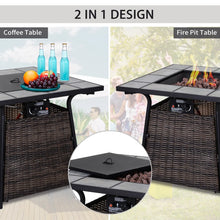 Outdoor Square Rattan Fire Pit Table with Gas Burner Heater