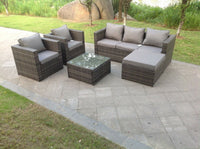 Lounge Dark Mixed Grey Rattan Sofa Set with Tables (6-Seater Outdoor Garden Furniture)