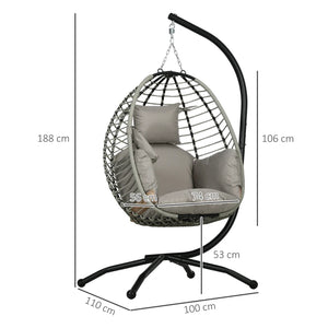 Single Rattan Hanging Egg Chair, with Seat Cushion