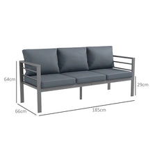 Aluminium Three-Seater Garden Bench with Cushions - Grey