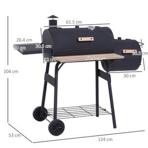 Portable Charcoal BBQ Grill, Cold-rolled Steel, Solid Wood / Black
