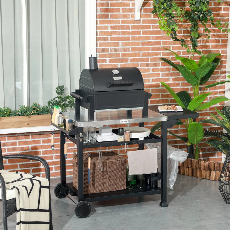 Multi-Feature BBQ Grill Table with Stainless Steel Top