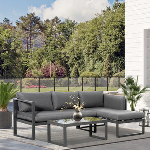 3 PCs L-shape Aluminium Garden Corner Sofa Set with Padded Cushions