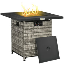 Outdoor PE Rattan Gas Fire Pit Table with Rain Cover and Lava Stone